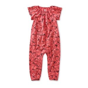 Tea Collection 18-24m Strawberry Romper Flutter Sleeve Baby Toddler Pink Coral